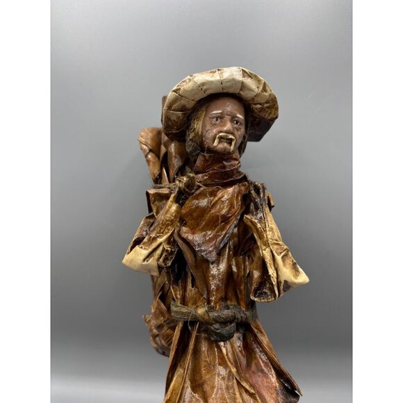 Vtg Paper Mache Figurine Man Mexico Folk Art‎ 12" Farmer Carrying Mat - Picture 5 of 6